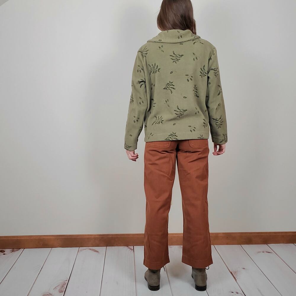 Vintage 90s Y2K Fern Leaf Fleece Cardigan Green Medium - Picture 3 of 9